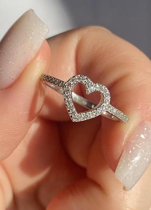 Серебряное кольцо сердце, кольцо в виде сердца из серебра