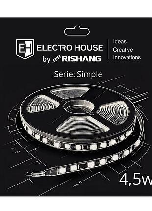 Led лента 4,5вт 12в smd2835 60 диодов, 540лм, теплый белый 3000k, серия simple electro house by rishang