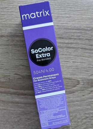 Фарба для волосся matrix socolor pre-bonded extra coverage 504n/4.00