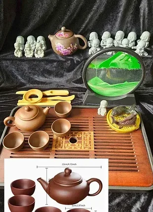 Набор для чайной церемонии 🍵✨ ручная работа 🖐️ чайник + 4 чашки ☕☕☕☕ иссинская глина 🌿 чайная церемония. чайник из глины.  фен шуй. медитация.