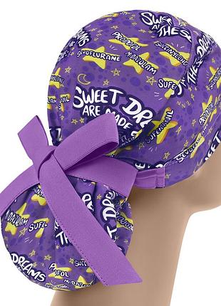 Медицинская шапочка шапка женская тканевая многоразовая принт sweet dreams