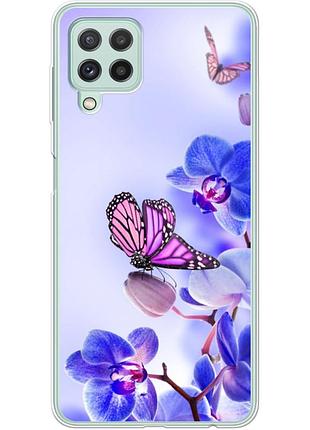 Чехол силиконовый с картинкой на samsung galaxy m32 (m325) (цветок, бабочка на орхидее)
