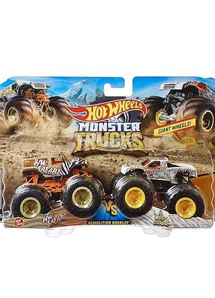 Новий в упаковці ігровий набір з 2-х позашляховиків hot wheels monster trucks сафарі і ваілд стрік 1:64