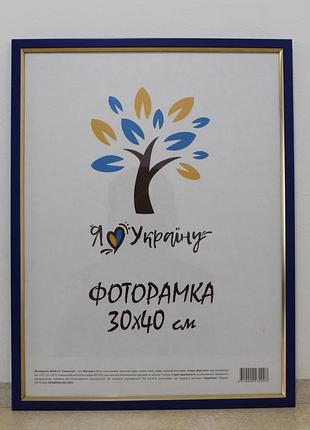 Фоторамка 30х40 см синяя с золотой вставкой, багет 1511-614g оргстекло + двп