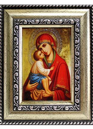 Икона в рамке дева мария пресвятая богородица 7х10см серебряная с обрамлением, багет 327-036s