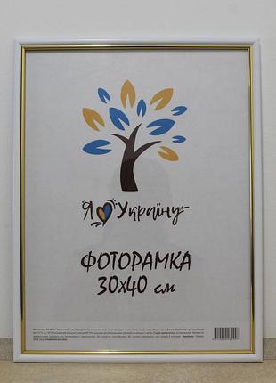 Фоторамка 30х40 см белая с золотой вставкой, багет 1515-015-з