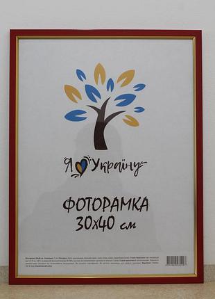 Фоторамка 30х40 см красная с золотой вставкой, багет 1511-6004 оргстекло + двп
