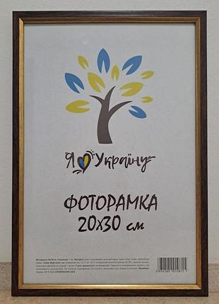 Фоторамка 20х30 см., коричневая с золотой вставкой багет 1210-в186