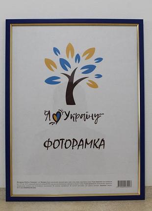 Фоторамка а3 30х42 см., синяя с золотой вставкой, багет 1511-614g