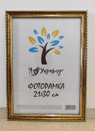 Фоторамка а4 21х30 см золотая с коричневым обрамлением, багет 1715-х0100 оргстекло + двп