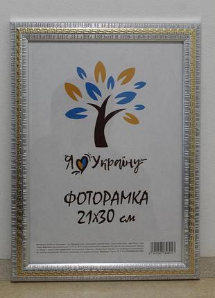 Фоторамка а4 21х30 см серебряный с золотой змейкой, багет 2416-120g стекло + картон