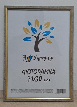 Фоторамка а4 21х30 см светлое дерево с золотой вставкой, багет 1210-05118-1 стекло + картон