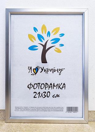 Фоторамка а4 21х30 см., срібна, багет 1511-х230м б/з скло + картон