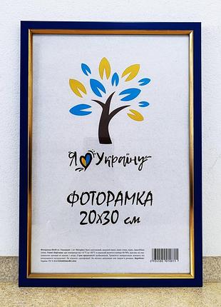Фоторамка 20х30 см., синяя с золотым обрамлением, багет 1511-614g