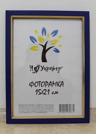 Фоторамка а5 15х21 см синяя с золотой вставкой багет 1511-614g оргстекло + двп