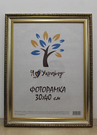 Фоторамка 30х40 см серебряная с золотым обрамлением, багет 377-036s стекло + картон