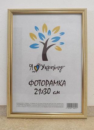 Фоторамка а4 21х30 см., бежевая с золотой вставкой, багет 1515-7104 стекло + картон