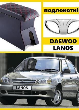 Подлокотник daewoo lanos черный с красной вышивкой ромб (кожзам)