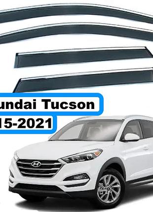 Дефлектор окон hyundai tucson 2015-2021 (скотч) topvisor з хромом молдингом