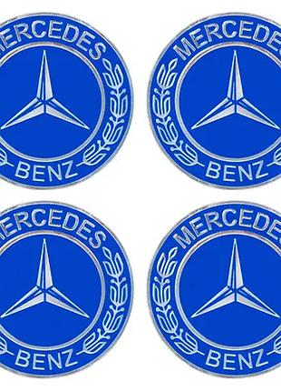 Наклейка емблема на колесный колпак или диск dd 90 мм mercedes синяя с колоском (4шт)