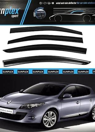 Ветровики / дефлекторы окон renault megane iii хетчбек 2008-2015 (скотч) sunplex