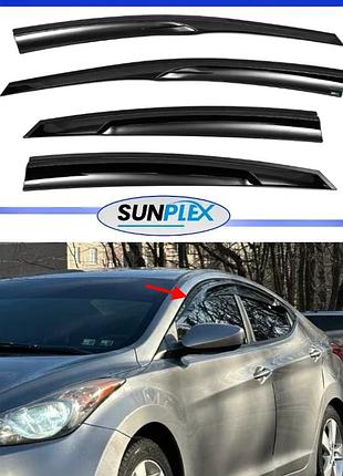 Дефлекторы окон, ветровики на hyundai elantra (md) 2010-2015 (скотч) sunplex