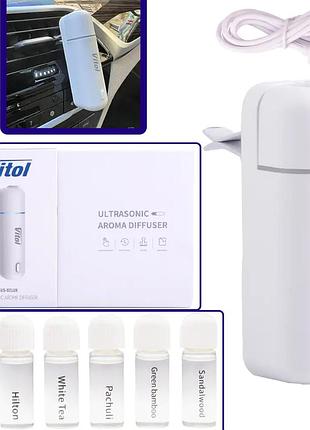 Автомобильный электронный ароматизатор vitol white + 6 ароматов смарт-ароматизатор для авто с usb-зарядкой