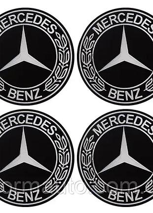 Наклейка емблема на колесный колпак или диск dd 90 мм mercedes черная с колоском (4шт)