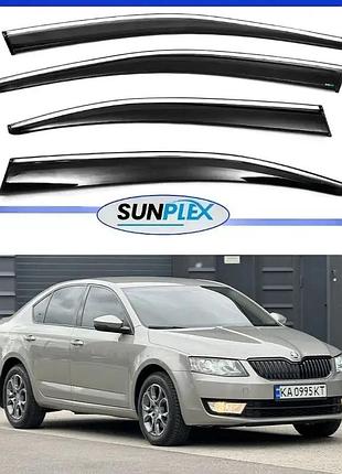 Вітровики / дефлектори вікон skoda octavia iii a7 сед 2013-2020 (скотч) sunplex c хром молдингом