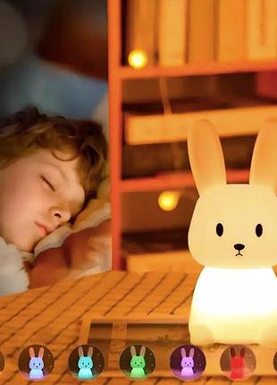 Детский силиконовый ночник светильник в виде зайчика bunny ljc-154, белый