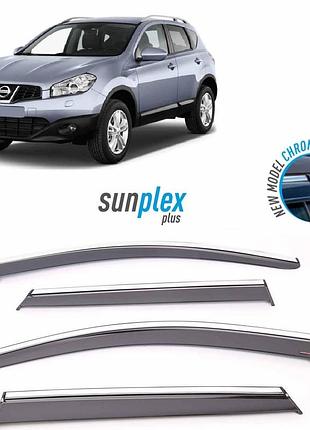 Ветровики / дефлекторы окон nissan qashqai i 2006-2014 (скотч) sunplex с хром молдингом