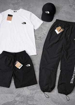 Мужской спортивный костюм 4-ка the north face: футболка, брюки, шорты и кепка, черно-белый