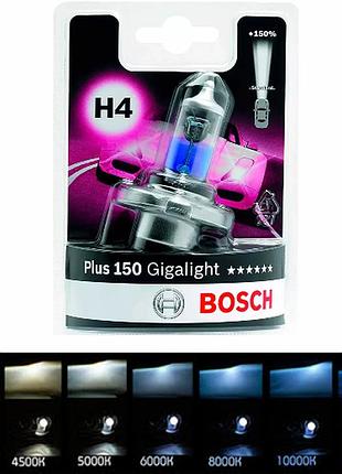 Лампочка в фару авто h4 12 v bosch gigalight + 150 блістер 1 штука 60/55 вт