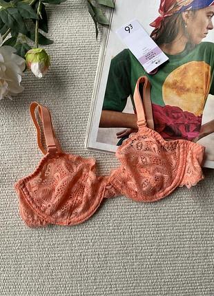 32a / 70a 32b / 70b яскравий мереживний бюстгальтер з мʼякою чашкою в оранжевому кольорі george британія