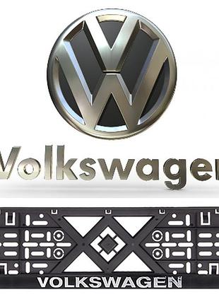 Рамка номерного знака пластик для авто с хромированной рельефной надписью volkswagen. пластиковая рамка