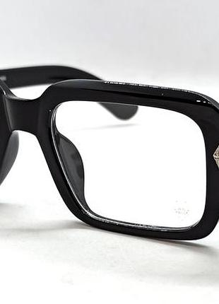 Chrome hearts окуляри унісекс іміджеві брендові лінзи прозорі нульовки в чорній оправі з сріблястим логотипом