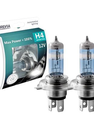 Автолампы, гологенные лампы для авто н4 12v 60/55 (43) brevia max power+100% (2шт)