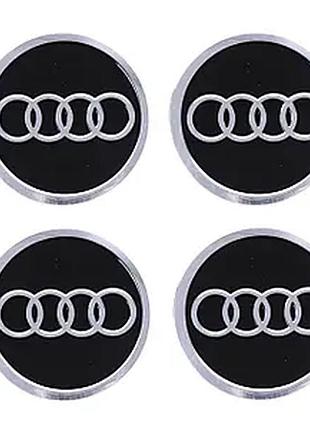 Наклейка емблема на колесный колпак или диск d 60 мм audi черная (4шт)