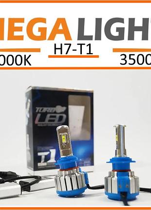 Светодиодная led-лампа megalight h7 12v-24v t1 6000k 3500l радиатор с вентилятором+обманка