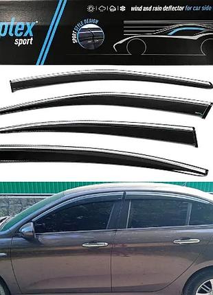 Дефлектори вікон вітровики для авто fiat tipo 2016-2023 з хром молдингом sunplex