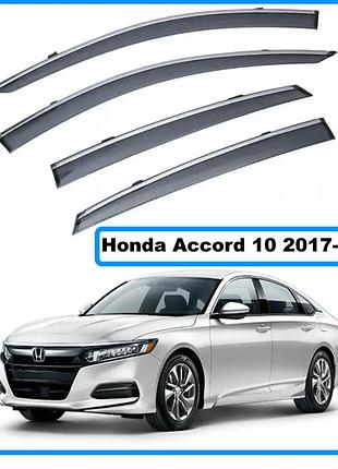 Ветровики honda accord 10 седан 2017-> (скотч) topvisor c хром молдингом