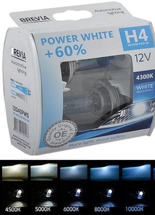 Лампочки в фару авто h4 12 v brevia power white +60 4300 k 60/55вт