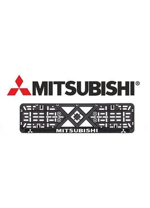 Рамка номерного знака пластик для авто с хромированной рельефной надписью mitsubishi. пластиковая рамка