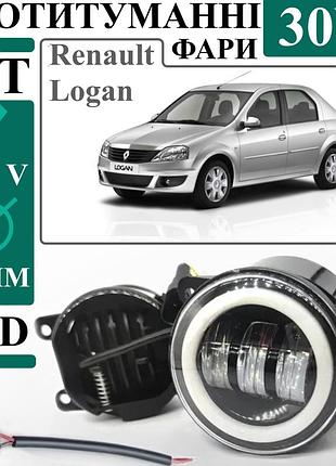 Светодиодные противотуманные фары led renault logan 30w (90 мм) с ангельскими глазками, комплект 2шт