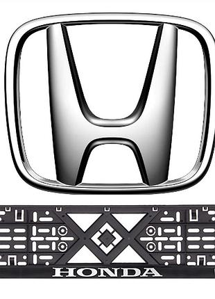 Рамка номерного знака пластик для авто с хромированной рельефной надписью honda. пластиковая рамка