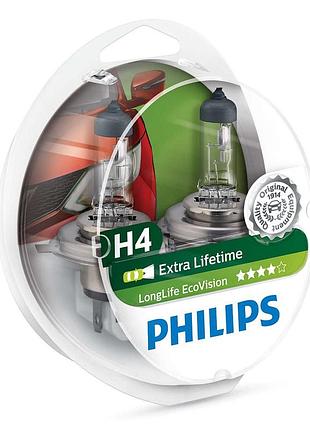 Автолампы, гологенные лампы для авто н4 12v 60/55 philips longlife ecovision. ближний-дальний свет