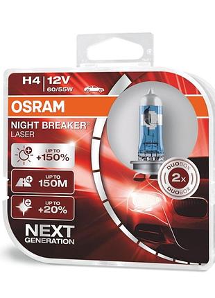 Автолампи, глологенні лампи для авто н4 12 v 60/55 (43) osram night breaker laser + 150% (2 шт.)