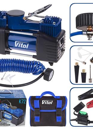 Компресор "vitol" к-72 150psi/25amp /90л/2 циліндра /шланг 5,0м/клеми. автокомпресор. насос електричний