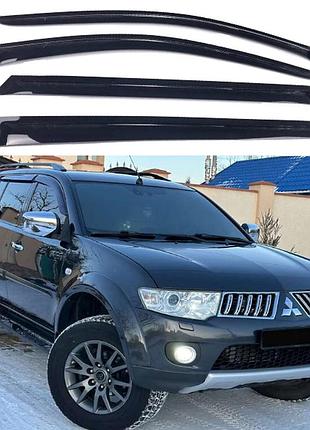 Дефлекторы окон, ветровики на mitsubishi pajero sport ii 2008-2015 (скотч) av-tuning