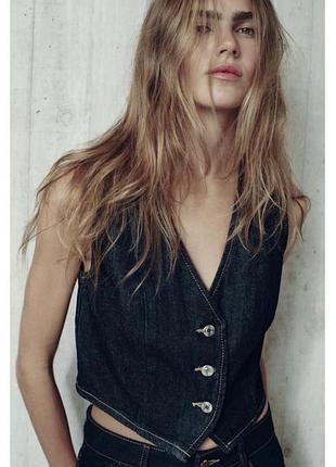 Джинсовый индиго жилет zara, свежие коллекции